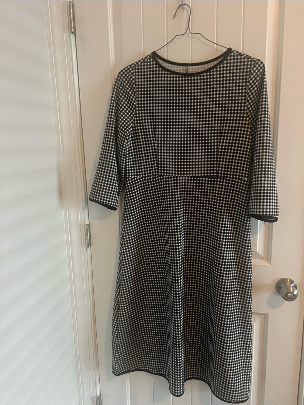Black and White Gingham Midi Dress with Contrast Trim